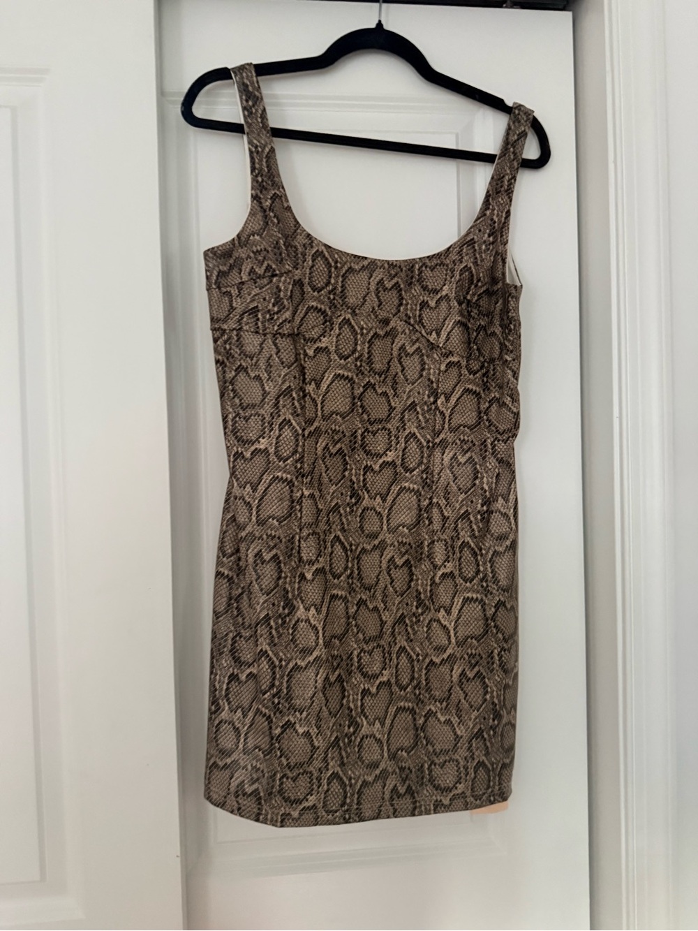 Snake Print Square Neck Mini Dress in Brown